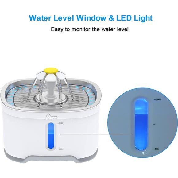 Cat Fountain Stainless Steel, 84oz/2.5L Automatic Pet Fountain with Water Level - Picture 2 of 6